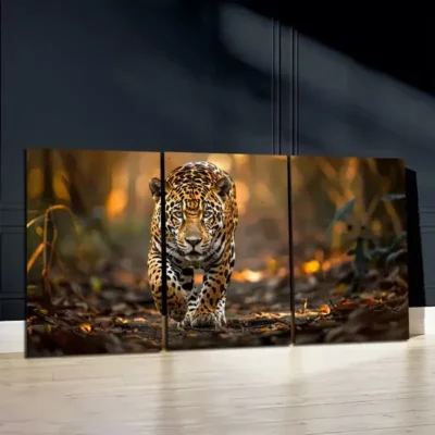 3pcs Jungle Jaguar Wild Brazilian Feline in Nature Canvas Framed 50x70cm- High Quality Print 100% Australian Made Wall Canvas Ready to Hang