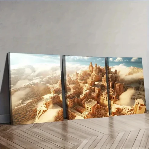 3pcs Ancient city photo (3) Wall Art Set Canvas Framed 50x70cm – High Quality Print 100% Australian Made Wall Canvas Ready to Hang