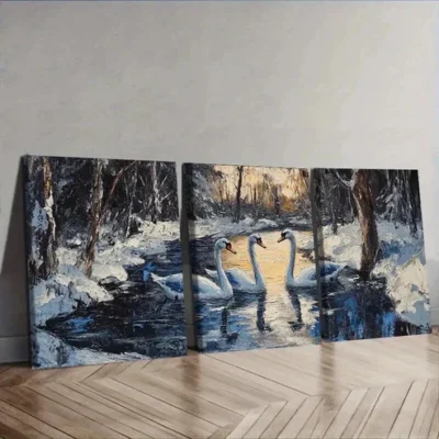 3pcs Elegant Swan Lake Scene Wall Art Set Canvas Framed 50x70cm - High Quality Print 100% Australian Made Wall Canvas Ready to Hang
