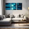 3pcs Night, Moon, Coconut Tree Wall Art Set Canvas Framed 40x60cm - High Quality Print 100% Australian Made Wall Canvas Ready to Hang