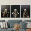 3pcs Golden-Hued Skeletons in Various Poses Wall Art Set Canvas Framed 50x70cm - High Quality Print 100% Australian Made Wall Canvas Ready to Hang - Image 3