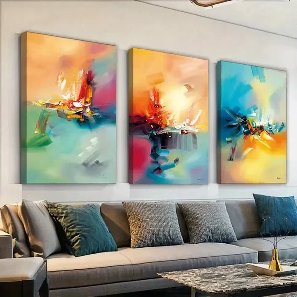 3pcs Colorful Abstract Yellow Pink Art Canvas Framed 50x70cm- High Quality Print 100% Australian Made Wall Canvas Ready to Hang