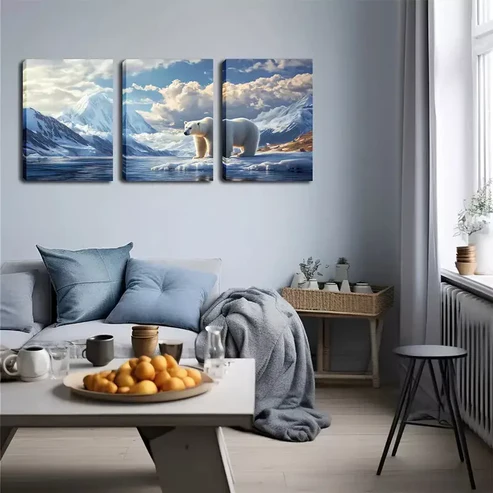3pcs Polar Bear on Ice Wall Art Set Canvas Framed 40x60cm – High Quality Print 100% Australian Made Wall Canvas Ready to Hang