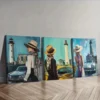 3pcs The girl by the old car (4) Wall Art Set Canvas Framed 50x70cm - High Quality Print 100% Australian Made Wall Canvas Ready to Hang