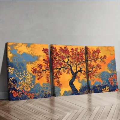 3pcs Yellow flowers, trees Wall Art Set Canvas Framed 40x60cm - High Quality Print 100% Australian Made Wall Canvas Ready to Hang