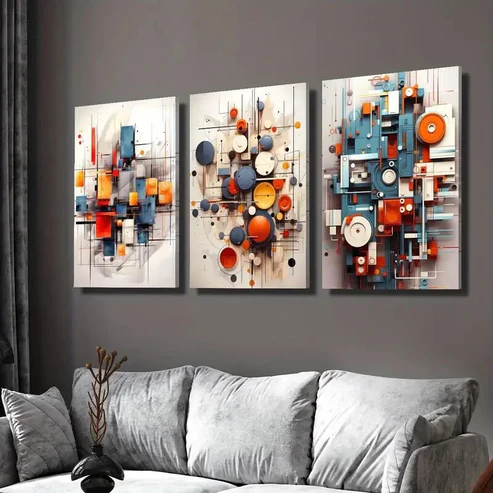 3pcs circles and shapes abstract three dimension Wall Art Set Canvas Framed 40x60cm – High Quality Print 100% Australian Made Wall Canvas Ready to Hang