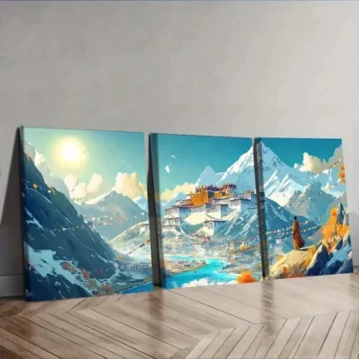 3pcs Potala Palace Wall Art Set Canvas Framed 50x70cm - High Quality Print 100% Australian Made Wall Canvas Ready to Hang