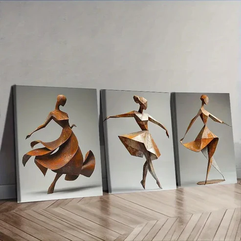 3pcs Rusty Metal Girl Modern & Elegant Wall Art Set Canvas Framed 40x60cm – High Quality Print 100% Australian Made Wall Canvas Ready to Hang