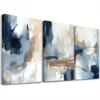 3pcs Abstract Wall Art In Shades Of Blue And Brown And White Canvas Framed 50x70cm- High Quality Print 100% Australian Made Wall Canvas Ready to Hang - Image 3