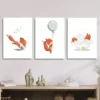 3pcs Vibrant Cartoon Foxes in Playful Scenes Wall Art Set Canvas Framed 40x60cm - High Quality Print 100% Australian Made Wall Canvas Ready to Hang - Image 3