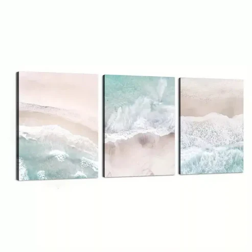 3pcs Ocean & Beach Wave Wall Art Set Canvas Framed 50x70cm – High Quality Print 100% Australian Made Wall Canvas Ready to Hang