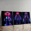 3pcs Modern Neon Robot Design, Wall Art Set Canvas Framed 50x70cm - High Quality Print 100% Australian Made Wall Canvas Ready to Hang