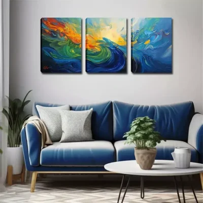 3pcs Abstract Sea Water Wall Art Set Canvas Framed 40x60cm - High Quality Print 100% Australian Made Wall Canvas Ready to Hang