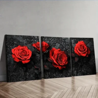 3pcs Gothic red rose Wall Art Set Canvas Framed 50x70cm - High Quality Print 100% Australian Made Wall Canvas Ready to Hang