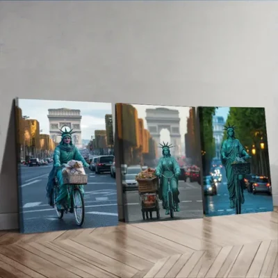 3pcs Goddess cycling In The Streets Wall Art Set Canvas Framed 40x60cm - High Quality Print 100% Australian Made Wall Canvas Ready to Hang