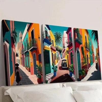 3pcs Colorful retro Mexican street art, Mexican Wall Art Set Canvas Framed 50x70cm - High Quality Print 100% Australian Made Wall Canvas Ready to Hang