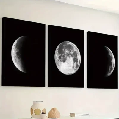 3pcs Minimalist Wind Moon Rotation Process Wall Art Set Canvas Framed 40x60cm - High Quality Print 100% Australian Made Wall Canvas Ready to Hang