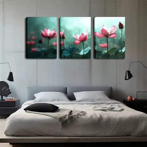 3pcs Pink Blooming for Lotus Wall Art Set Canvas Framed 40x60cm – High Quality Print 100% Australian Made Wall Canvas Ready to Hang