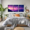 3pcs Purple Sky, Comet, Attractive Artwork Wall Art Set Canvas Framed 40x60cm - High Quality Print 100% Australian Made Wall Canvas Ready to Hang