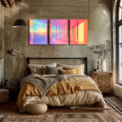 3pcs Oil Painting, Empty Corridor Wall Art Set Canvas Framed 40x60cm – High Quality Print 100% Australian Made Wall Canvas Ready to Hang