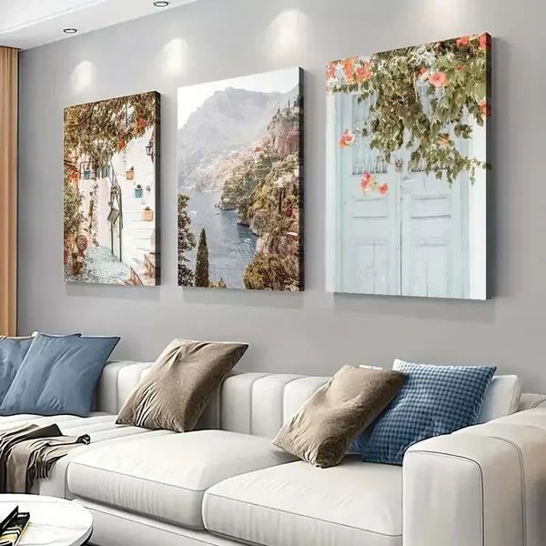 3pcs Mediterranean Positano Amalfi Coast Canvas Framed 50x70cm- High Quality Print 100% Australian Made Wall Canvas Ready to Hang