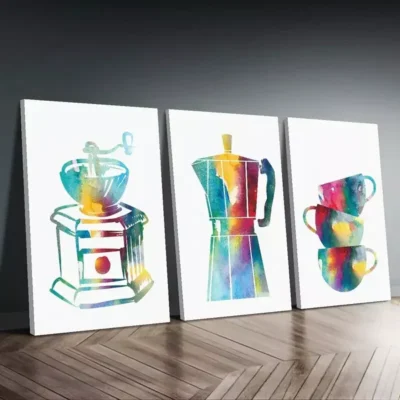 3pcs Colorful Minimalist Kitchen Dining Room Canvas Framed 50x70cm- High Quality Print 100% Australian Made Wall Canvas Ready to Hang