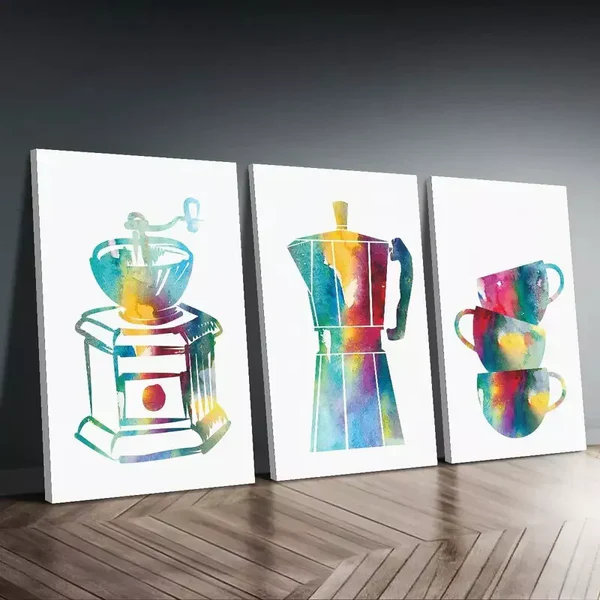 3pcs Colorful Minimalist Kitchen Dining Room Canvas Framed 50x70cm- High Quality Print 100% Australian Made Wall Canvas Ready to Hang