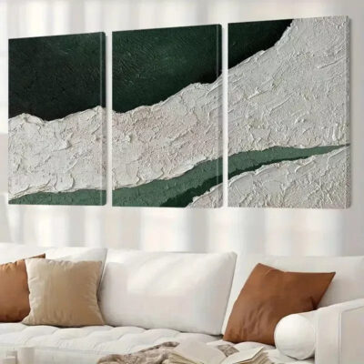 3pcs Abstract Green & White Painting Canvas Framed 50x70cm- High Quality Print 100% Australian Made Wall Canvas Ready to Hang