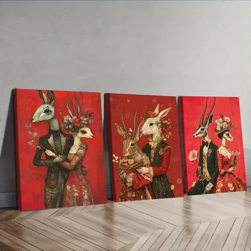 3pcs Mr. Rabbit, And Mrs Rabbit Couple Wall Art Set Canvas Framed 40x60cm – High Quality Print 100% Australian Made Wall Canvas Ready to Hang