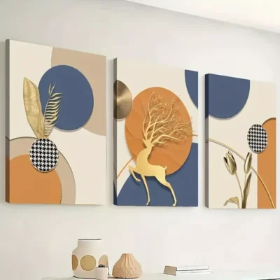 3pcs Abstract Prints Geometric Shapes, Animal Wall Art Set Canvas Framed 40x60cm - High Quality Print 100% Australian Made Wall Canvas Ready to Hang