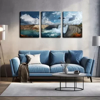 3pcs Large Dam Water Release, Attractive Wall Art Set Canvas Framed 40x60cm - High Quality Print 100% Australian Made Wall Canvas Ready to Hang