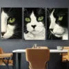 3pcsBlack and White Cat Artwork Canvas Framed 50x70cm- High Quality Print 100% Australian Made Wall Canvas Ready to Hang