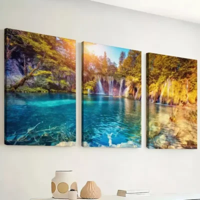 3pcs Lake Forest Nature Scenery Canvas Framed 50x70cm- High Quality Print 100% Australian Made Wall Canvas Ready to Hang