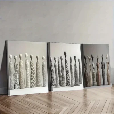 3pcs Ceramic Figurines Wall Art Set Canvas Framed 50x70cm - High Quality Print 100% Australian Made Wall Canvas Ready to Hang