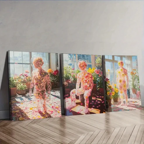 3pcs People made of flowers Wall Art Set Canvas Framed 40x60cm – High Quality Print 100% Australian Made Wall Canvas Ready to Hang