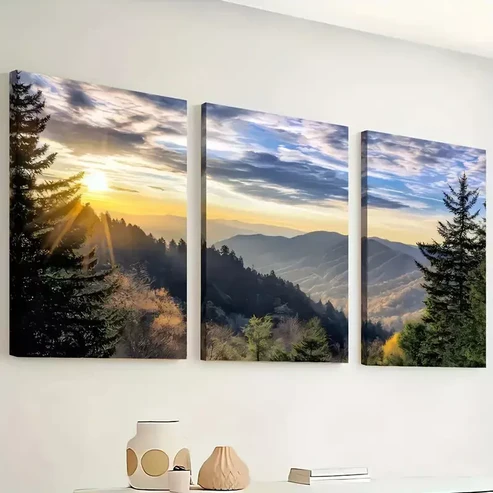 3pcs Featuring Mountain Sunset Forest Nature Wall Art Set Canvas Framed 40x60cm – High Quality Print 100% Australian Made Wall Canvas Ready to Hang