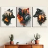 3pcs Wolf Animal Abstract-forest Painting Wall Art Set Canvas Framed 40x60cm - High Quality Print 100% Australian Made Wall Canvas Ready to Hang - Image 2