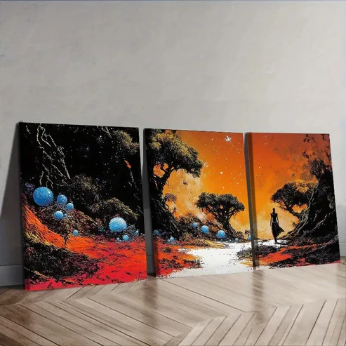 3pcs Strange Planet (1), Wall Art Set Canvas Framed 40x60cm – High Quality Print 100% Australian Made Wall Canvas Ready to Hang