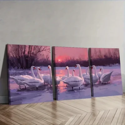 3pcs A flock of swans in a lake Wall Art Set Canvas Framed 40x60cm - High Quality Print 100% Australian Made Wall Canvas Ready to Hang