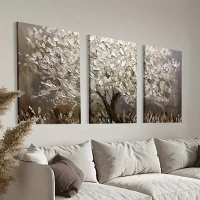 3pcs Leaf Abstract Tree Oil Painting Canvas Framed 40x60cm - High Quality Print 100% Australian Made Wall Canvas Ready to Hang
