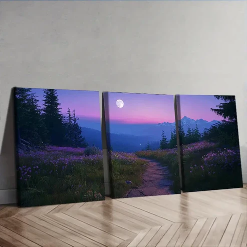 3pcs Mountain Path with Moonlit Sky Wall Art Set Canvas Framed 40x60cm – High Quality Print 100% Australian Made Wall Canvas Ready to Hang
