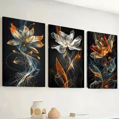 3pcs Colorful abstract floral Vibrant Wall Art Set Canvas Framed 40x60cm - High Quality Print 100% Australian Made Wall Canvas Ready to Hang