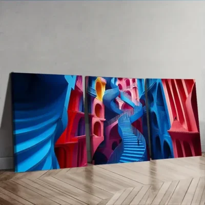 3pcs Spiral Staircase Design, Painting Wall Art Set Canvas Framed 40x60cm - High Quality Print 100% Australian Made Wall Canvas Ready to Hang