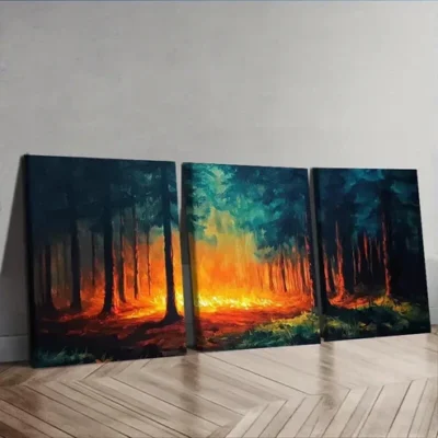 3pcs Vibrant Forest Fire Scenes Wall Art Set Canvas Framed 50x70cm - High Quality Print 100% Australian Made Wall Canvas Ready to Hang