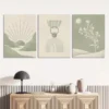 3pcs Sage Green Mid Century Modern Art Canvas Framed 50x70cm - High Quality Print 100% Australian Made Wall Canvas Ready to Hang