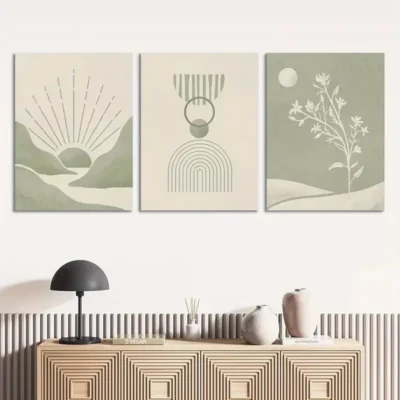 3pcs Sage Green Mid Century Modern Art Canvas Framed 50x70cm - High Quality Print 100% Australian Made Wall Canvas Ready to Hang