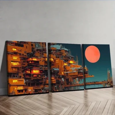 3pcs Depicting a Vibrant City Scene Wall Art Set Canvas Framed 50x70cm - High Quality Print 100% Australian Made Wall Canvas Ready to Hang