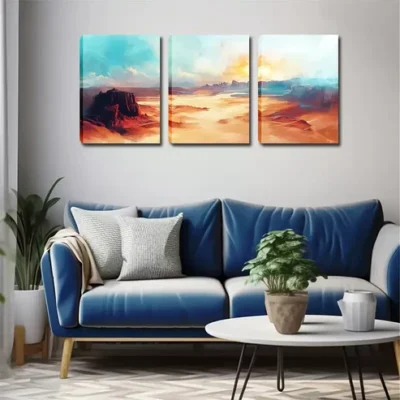 3pcs Sunset Views in Red, Orange & Blue Wall Art Set Canvas Framed 40x60cm - High Quality Print 100% Australian Made Wall Canvas Ready to Hang