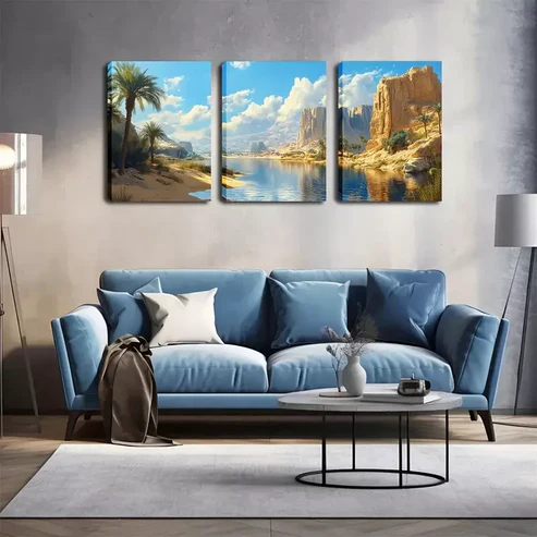 3pcs Attractive Lake In The Desert, Wall Art Set Canvas Framed 40x60cm – High Quality Print 100% Australian Made Wall Canvas Ready to Hang
