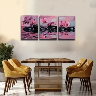 3pcs Water, Pebbles, Orchids, Wall Art Set Canvas Framed 40x60cm - High Quality Print 100% Australian Made Wall Canvas Ready to Hang